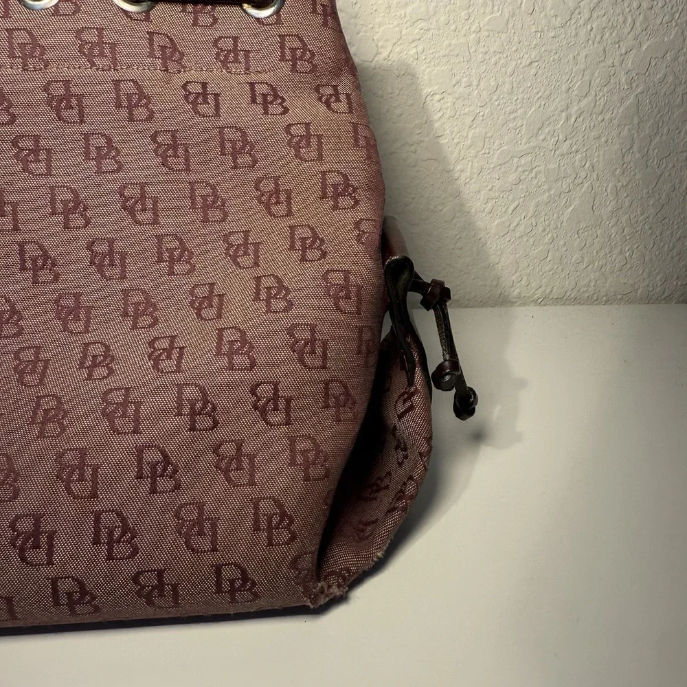 Dooney & Bourke Signature Canvas Satchel Logo Bag Double Leather Handles Tassels